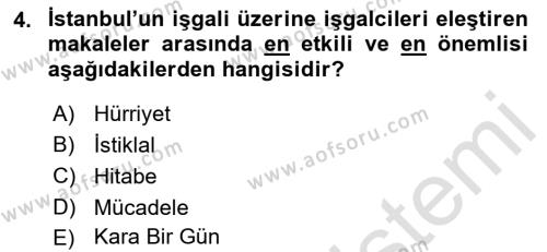 Türk Basın Tarihi Dersi 2022 - 2023 Yılı (Final) Dönem Sonu Sınavı 4. Soru