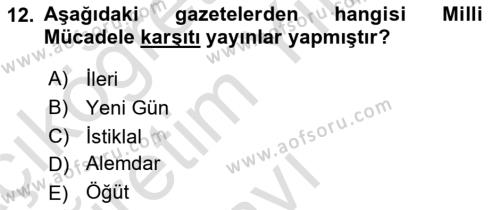 Türk Basın Tarihi Dersi 2022 - 2023 Yılı Yaz Okulu Sınavı 12. Soru