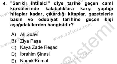 Türk Basın Tarihi Dersi 2022 - 2023 Yılı Yaz Okulu Sınavı 4. Soru