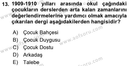 Türk Basın Tarihi Dersi 2023 - 2024 Yılı (Vize) Ara Sınavı 13. Soru