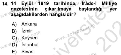 Türk Basın Tarihi Dersi 2023 - 2024 Yılı (Vize) Ara Sınavı 14. Soru