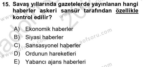 Türk Basın Tarihi Dersi 2023 - 2024 Yılı (Vize) Ara Sınavı 15. Soru