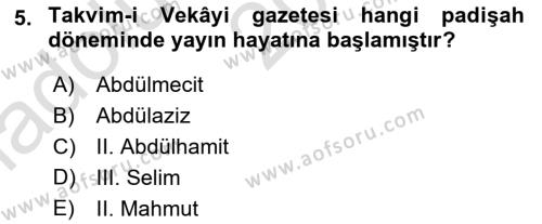 Türk Basın Tarihi Dersi 2023 - 2024 Yılı (Vize) Ara Sınavı 5. Soru