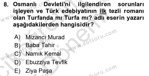 Türk Basın Tarihi Dersi 2023 - 2024 Yılı (Vize) Ara Sınavı 8. Soru