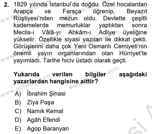 Türk Basın Tarihi Dersi 2023 - 2024 Yılı (Final) Dönem Sonu Sınavı 2. Soru