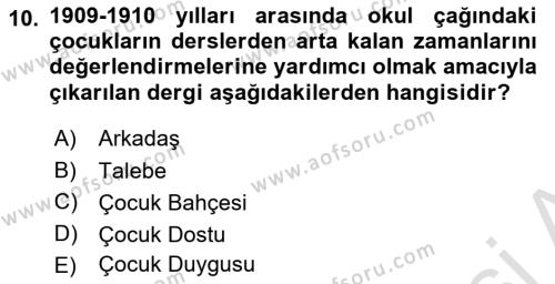 Türk Basın Tarihi Dersi 2023 - 2024 Yılı Yaz Okulu Sınavı 10. Soru