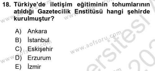 Türk Basın Tarihi Dersi 2023 - 2024 Yılı Yaz Okulu Sınavı 18. Soru