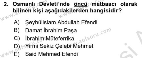 Türk Basın Tarihi Dersi 2023 - 2024 Yılı Yaz Okulu Sınavı 2. Soru