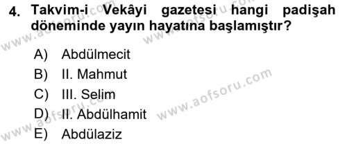 Türk Basın Tarihi Dersi 2023 - 2024 Yılı Yaz Okulu Sınavı 4. Soru