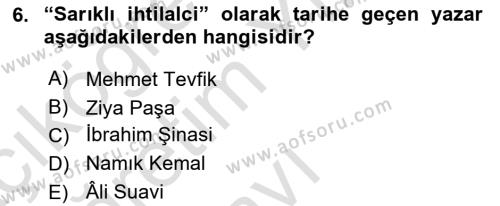 Türk Basın Tarihi Dersi 2023 - 2024 Yılı Yaz Okulu Sınavı 6. Soru