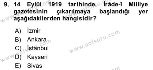 Türk Basın Tarihi Dersi 2023 - 2024 Yılı Yaz Okulu Sınavı 9. Soru