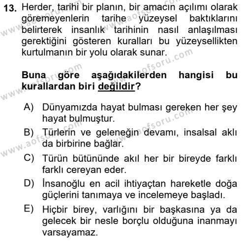 Tarih Felsefesi Dersi 2022 - 2023 Yılı (Vize) Ara Sınavı 13. Soru