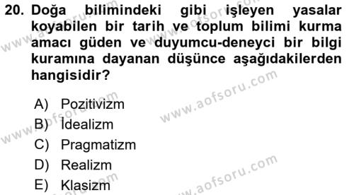 Tarih Felsefesi Dersi 2022 - 2023 Yılı (Vize) Ara Sınavı 20. Soru