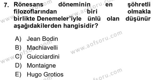 Tarih Felsefesi Dersi 2022 - 2023 Yılı (Vize) Ara Sınavı 7. Soru