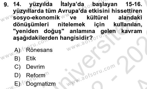 Tarih Felsefesi Dersi 2022 - 2023 Yılı (Vize) Ara Sınavı 9. Soru