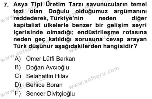 Tarih Felsefesi Dersi 2022 - 2023 Yılı (Final) Dönem Sonu Sınavı 7. Soru