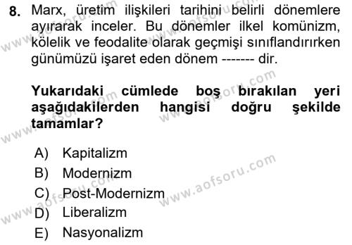 Tarih Felsefesi Dersi 2022 - 2023 Yılı (Final) Dönem Sonu Sınavı 8. Soru