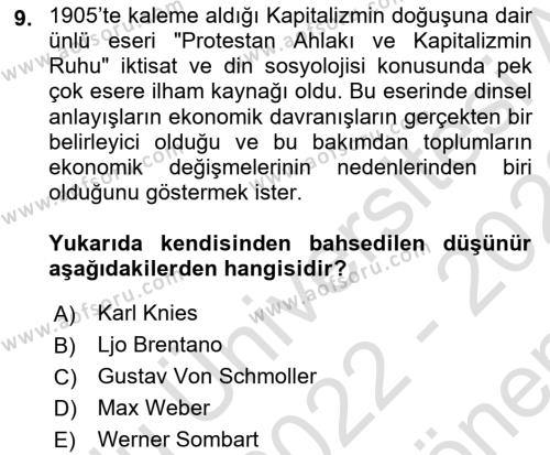 Tarih Felsefesi Dersi 2022 - 2023 Yılı (Final) Dönem Sonu Sınavı 9. Soru