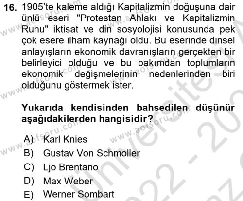 Tarih Felsefesi Dersi 2022 - 2023 Yılı Yaz Okulu Sınavı 16. Soru