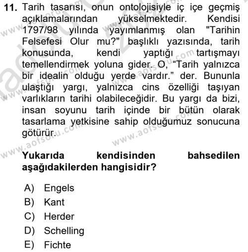 Tarih Felsefesi Dersi 2023 - 2024 Yılı (Vize) Ara Sınavı 11. Soru