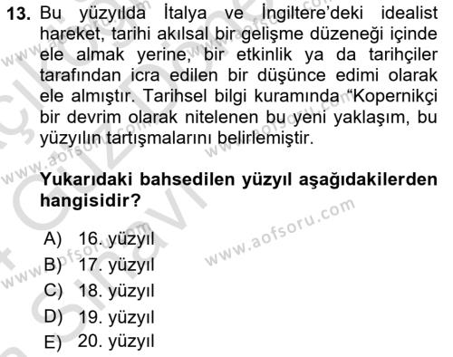 Tarih Felsefesi Dersi 2023 - 2024 Yılı (Vize) Ara Sınavı 13. Soru