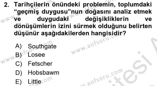 Tarih Felsefesi Dersi 2023 - 2024 Yılı (Vize) Ara Sınavı 2. Soru