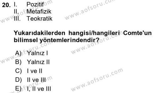 Tarih Felsefesi Dersi 2023 - 2024 Yılı (Vize) Ara Sınavı 20. Soru