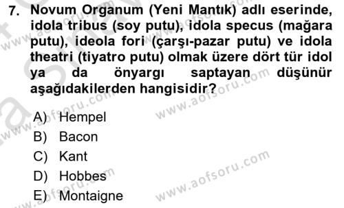 Tarih Felsefesi Dersi 2023 - 2024 Yılı (Vize) Ara Sınavı 7. Soru