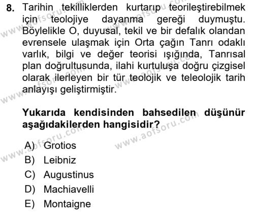 Tarih Felsefesi Dersi 2023 - 2024 Yılı (Vize) Ara Sınavı 8. Soru