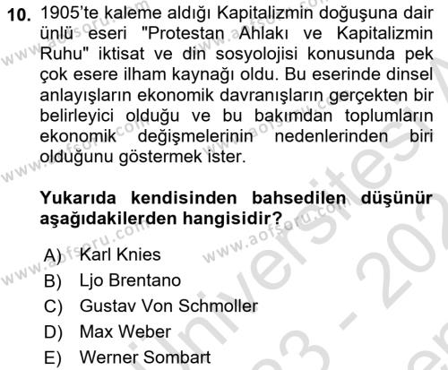 Tarih Felsefesi Dersi 2023 - 2024 Yılı (Final) Dönem Sonu Sınavı 10. Soru