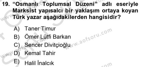 Tarih Felsefesi Dersi 2023 - 2024 Yılı (Final) Dönem Sonu Sınavı 19. Soru