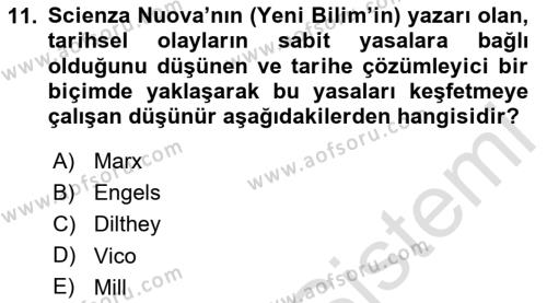 Tarih Felsefesi Dersi 2023 - 2024 Yılı Yaz Okulu Sınavı 11. Soru