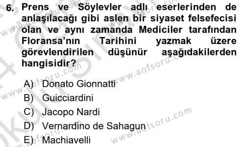 Tarih Felsefesi Dersi 2023 - 2024 Yılı Yaz Okulu Sınavı 6. Soru