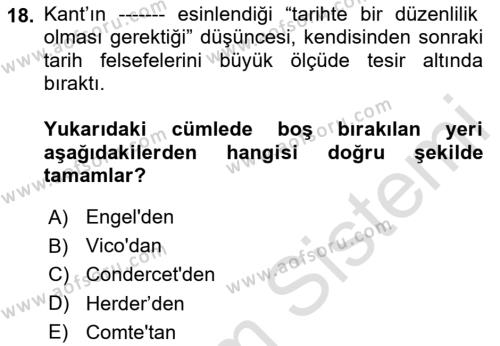 Tarih Felsefesi Dersi 2024 - 2025 Yılı (Vize) Ara Sınavı 18. Soru