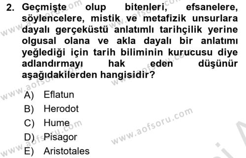 Tarih Felsefesi Dersi 2024 - 2025 Yılı (Vize) Ara Sınavı 2. Soru