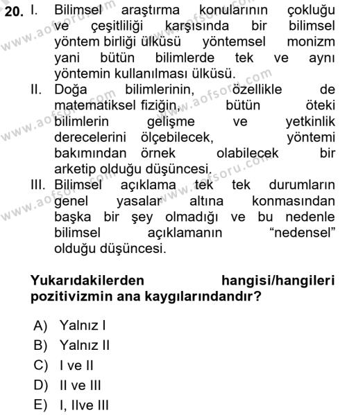 Tarih Felsefesi Dersi 2024 - 2025 Yılı (Vize) Ara Sınavı 20. Soru