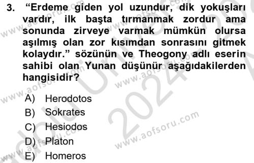 Tarih Felsefesi Dersi 2024 - 2025 Yılı (Vize) Ara Sınavı 3. Soru