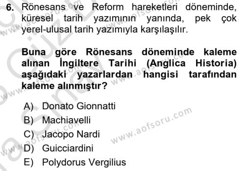 Tarih Felsefesi Dersi 2024 - 2025 Yılı (Vize) Ara Sınavı 6. Soru