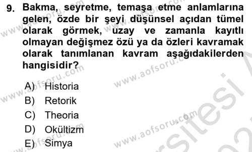 Tarih Felsefesi Dersi 2024 - 2025 Yılı (Vize) Ara Sınavı 9. Soru