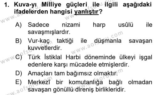 Milli Mücadele Tarihi Dersi 2023 - 2024 Yılı (Vize) Ara Sınavı 1. Soru