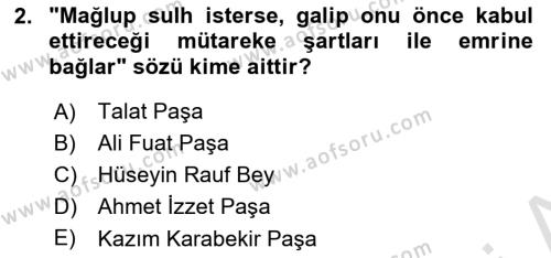 Milli Mücadele Tarihi Dersi 2023 - 2024 Yılı (Vize) Ara Sınavı 2. Soru