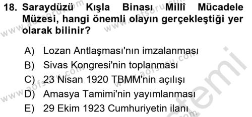 Milli Mücadele Tarihi Dersi 2023 - 2024 Yılı (Final) Dönem Sonu Sınavı 18. Soru