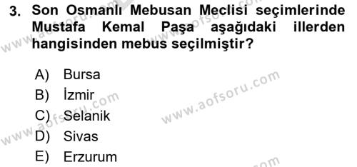 Milli Mücadele Tarihi Dersi 2023 - 2024 Yılı (Final) Dönem Sonu Sınavı 3. Soru