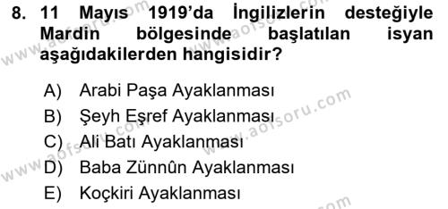 Milli Mücadele Tarihi Dersi 2023 - 2024 Yılı (Final) Dönem Sonu Sınavı 8. Soru