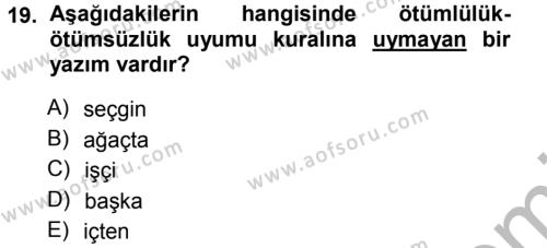 Türkçe Ses Bilgisi Dersi 2012 - 2013 Yılı (Vize) Ara Sınavı 19. Soru