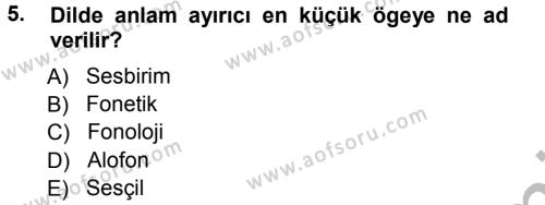 Türkçe Ses Bilgisi Dersi 2012 - 2013 Yılı (Vize) Ara Sınavı 5. Soru