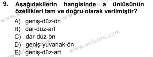 Türkçe Ses Bilgisi Dersi 2012 - 2013 Yılı (Vize) Ara Sınavı 9. Soru