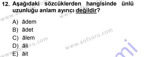 Türkçe Ses Bilgisi Dersi 2012 - 2013 Yılı (Final) Dönem Sonu Sınavı 12. Soru