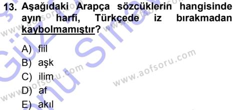 Türkçe Ses Bilgisi Dersi 2012 - 2013 Yılı (Final) Dönem Sonu Sınavı 13. Soru