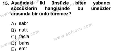 Türkçe Ses Bilgisi Dersi 2012 - 2013 Yılı (Final) Dönem Sonu Sınavı 15. Soru